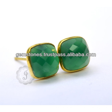 Gold Plated Green Onyx Gemstone Earring Vermeil Gemstone Bezel Earring Supplier